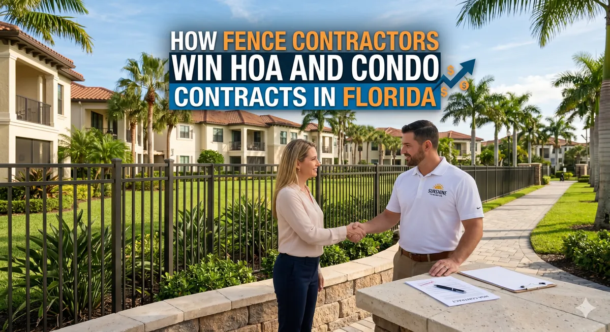 Fence contractor installing a new perimeter fence at a Florida HOA community
