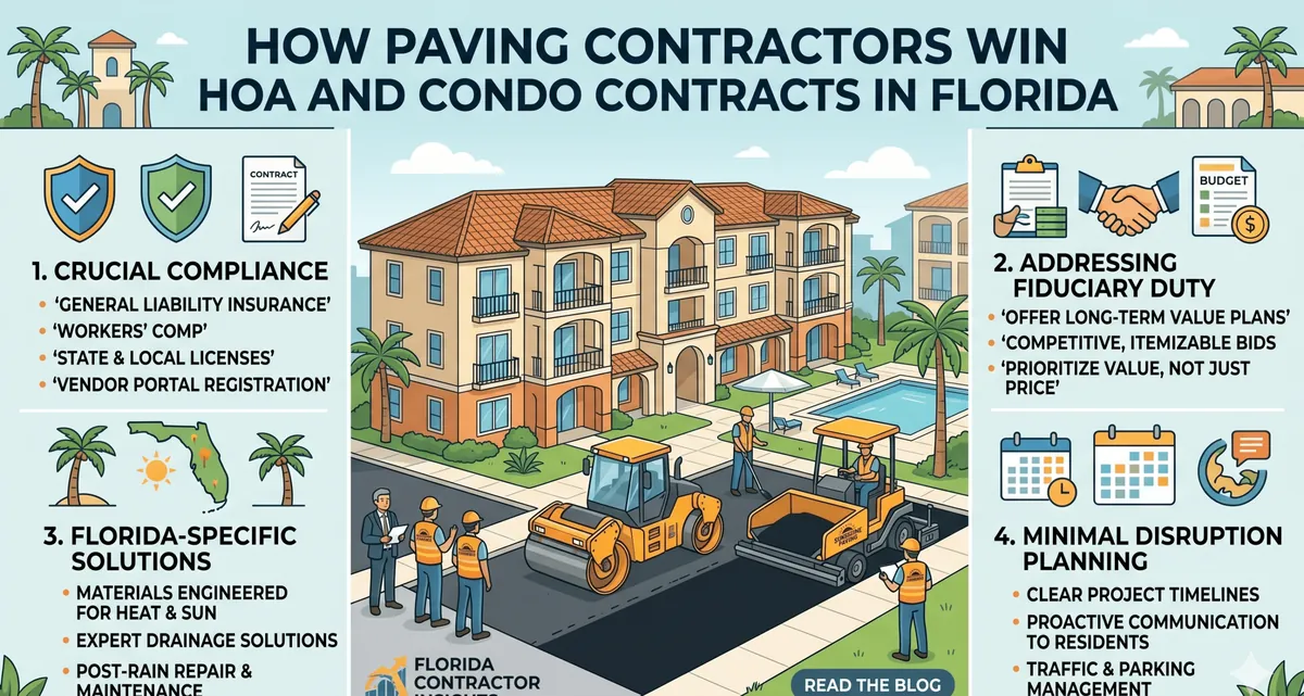 Paving crew resurfacing a parking lot at a Florida HOA community