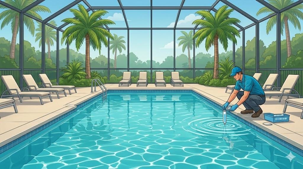 Pool service HOA contracts — technician maintaining a Florida community pool