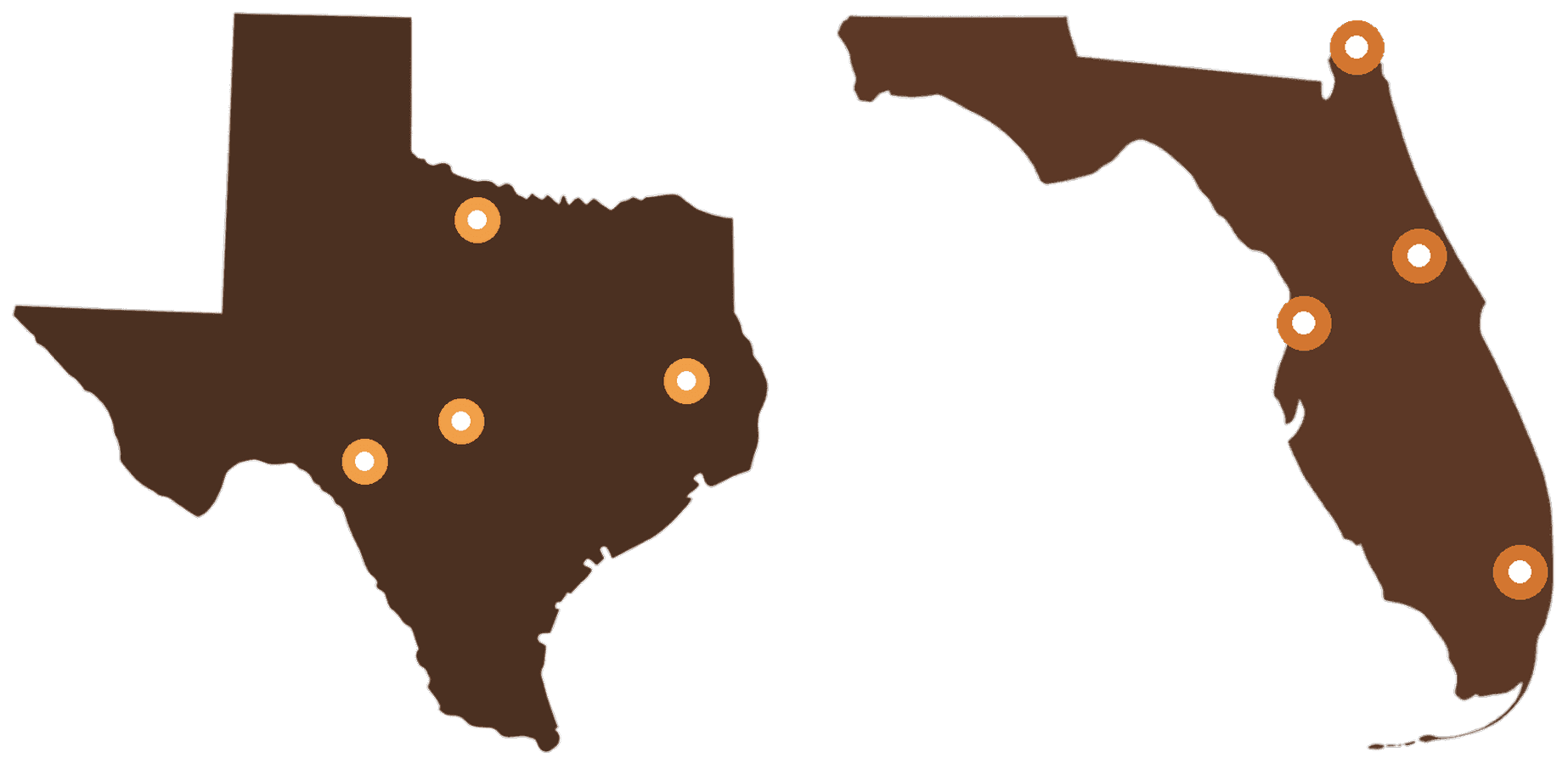 Illustrated maps of Texas and Florida, the two states currently covered by the HOA database