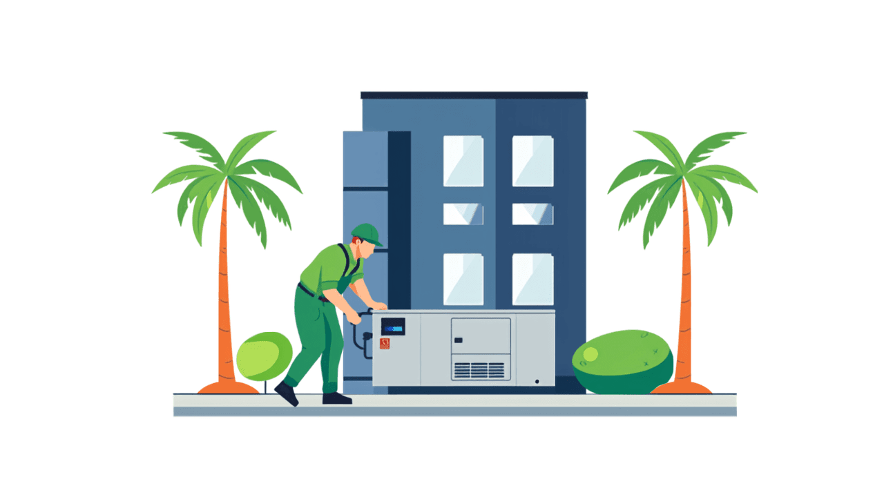 Contractor installing a standby generator at a Florida condo building