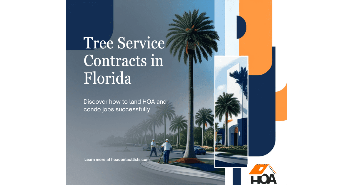 Tree service worker trimming a palm tree near an HOA community entrance in Florida