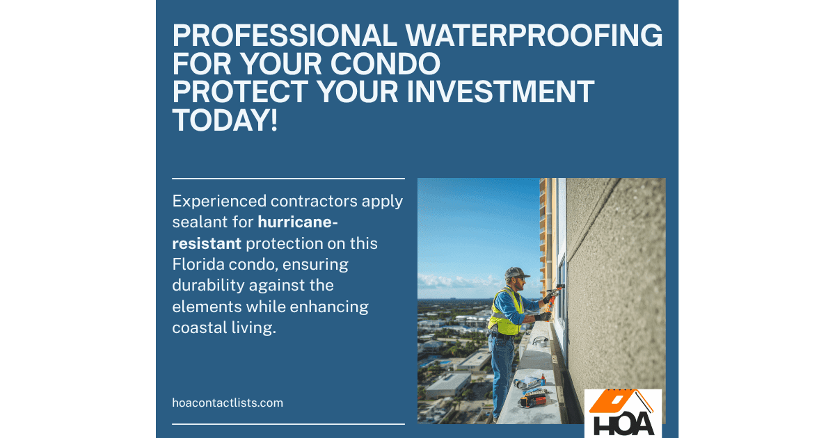 Waterproofing contractor applying sealant to a Florida condo building exterior